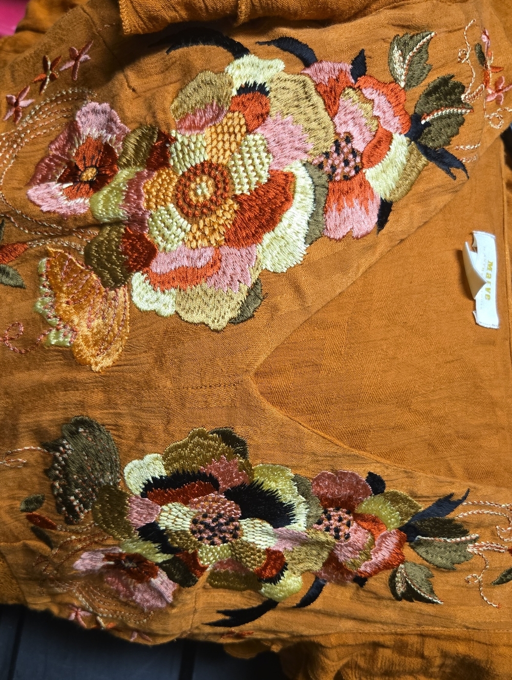 Maeve Rust Maxi Dress with Multicolor Floral Embroidery - Picture 7 of 7